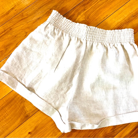 Reformation linen shorts large spring beachy boho athleisure  tan ivory pull on - Picture 2 of 6
